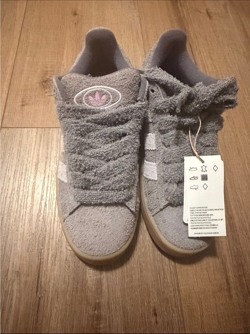 adidas Women's Grey Terry Cloth Low-Top Sneakers with Pink Trefoil